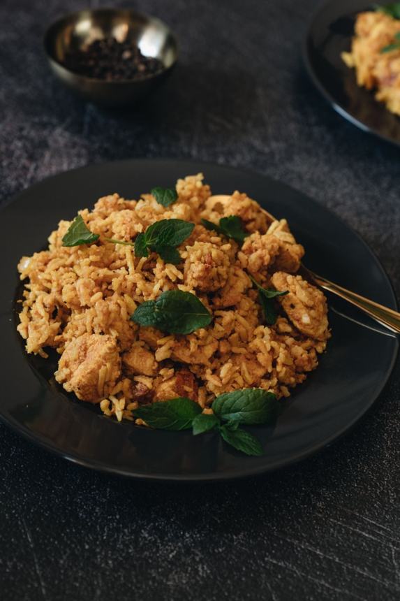 Chicken dum biryani with saffron rice